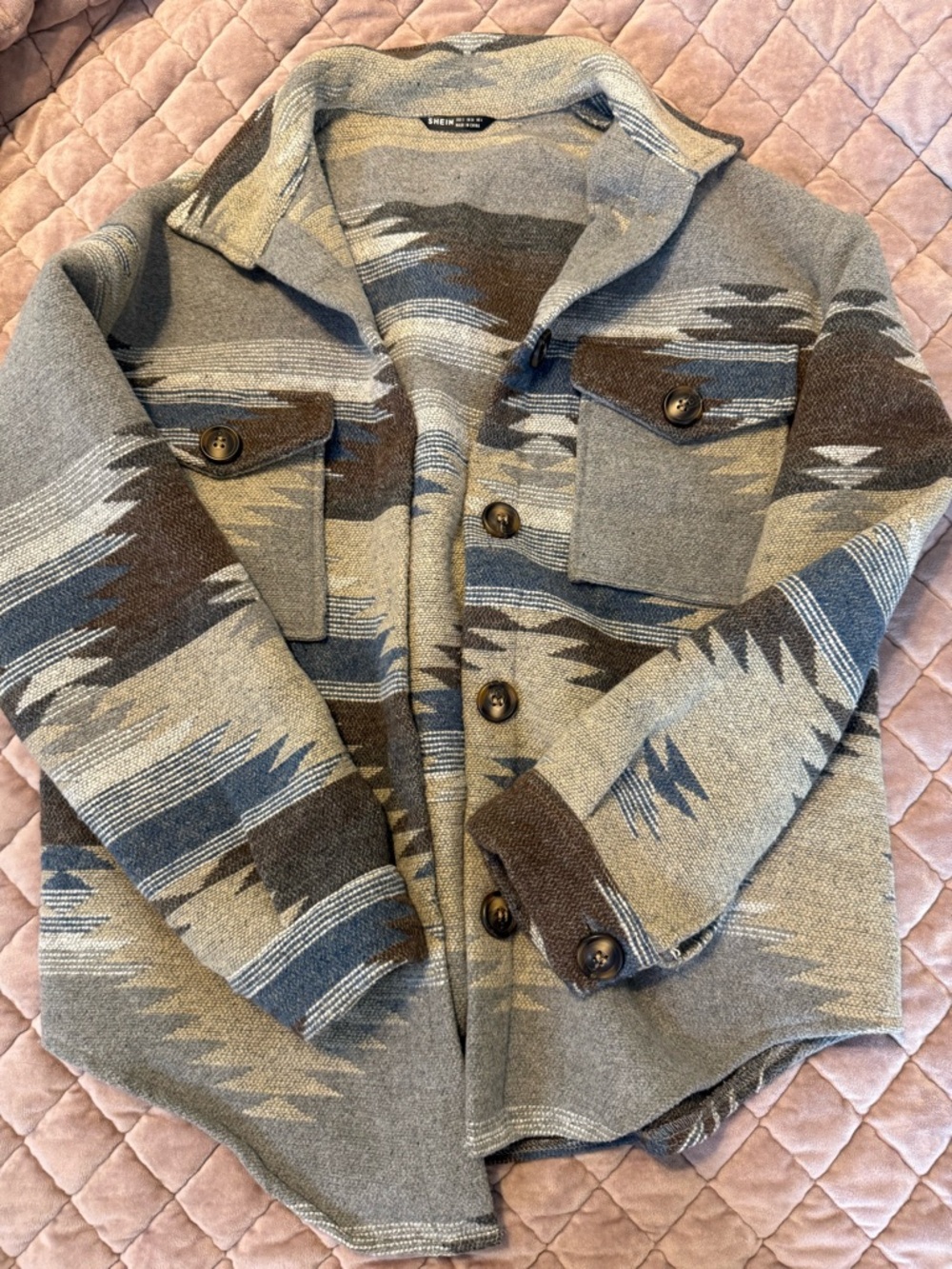 SHEIN Grey Blue Western Shacket Size Small Plaid Shirt Jacket